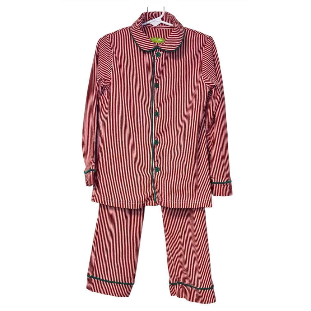 BeMine Collection Pajamas Sz. 6 Red/White Green Piping Boys Button Pull-On